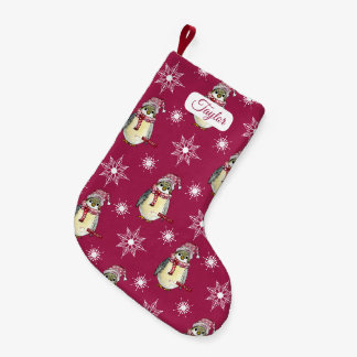 Prettig Vakantie Pinguïns en Sneeuwvlokken-Rood Kleine Kerstsok
