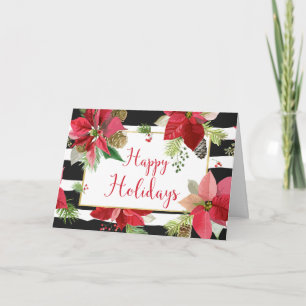 Prettig Vakantie Poinsettia's, Zwarte Strepen Kaar Feestdagen Kaart