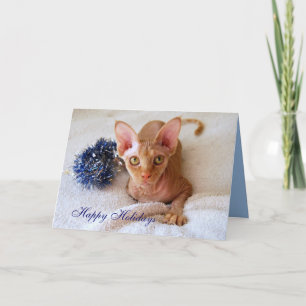 Prettig Vakantie Sfinx Kat Met Blauwe Tinsel Kaart