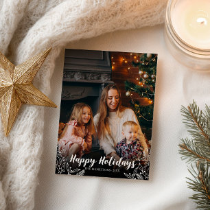 Prettig Vakantie Witte Script Foto Kerstmis Briefkaart