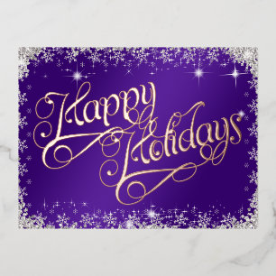 Prettig Vakantieaantal Calligrafie Paars en Diaman Folie Feestdagen Briefkaart