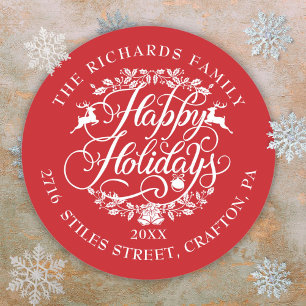 Prettig Vakantieadres Elegant Kerstmis Ronde Sticker