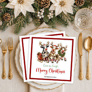 Prettig vakantiedier koe aquarel kerst servet
