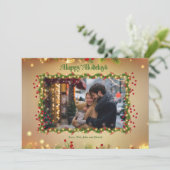 Prettig vakantiefeest Holly Foto Kerstkaart (Staand voorkant)