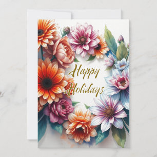 Prettig Vakanties Bloemen Waterverf Prettig Kerstf Feestdagenkaart