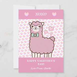 Prettig Valentijnsdag Cute Lama Blush Roze Harten Feestdagenkaart