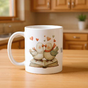 Prettig Valentijnsdag Cute Love Birds op Boek Koffiemok
