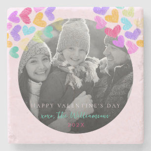 Prettig Valentijnsdag Cute Pastel Hartjes Foto Stenen Onderzetter
