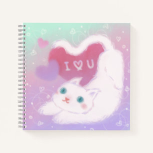 Prettig Valentijnsdag met Fluffy Witte Kat Notitieboek