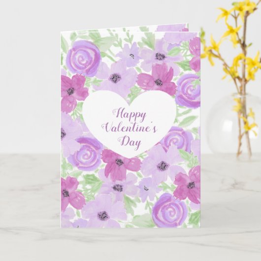 Prettig Valentijnsdag Mooie Paarse Bloemen Kaart (Gele Bloem)