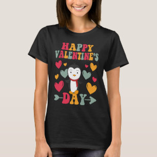 Prettig Valentijnsdag Pinguïn Hart Liefde Groovy T-shirt