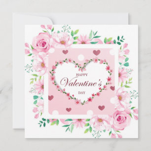 Prettig Valentijnsdag, Romantisch Roze Bloemhart Kaart