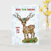 Prettig Vegan Kerstfeest, Rendier Kaart (Gele Bloem)