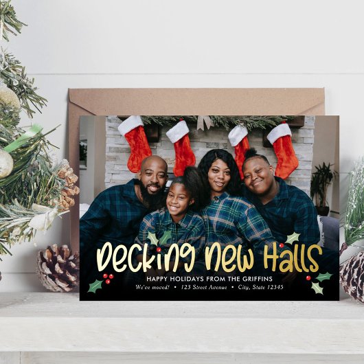 Prettig versierde FOIL Kerstkaart verhuisbericht Folie Feestdagenkaart