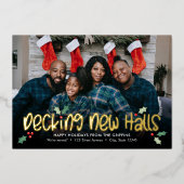 Prettig versierde FOIL Kerstkaart verhuisbericht Folie Feestdagenkaart (Voorkant)