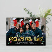 Prettig versierde FOIL Kerstkaart verhuisbericht Folie Feestdagenkaart (Staand Voorkant)