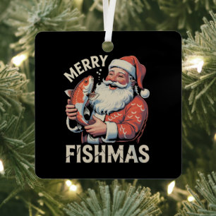 Prettig Visfeest Grappige Kerstman Kerstvisserij Metalen Ornament