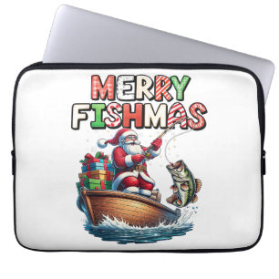 Prettig Visfeest Kerstman Visliefhebbers Grappige Laptop Sleeve