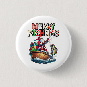 Prettig Visfeest Kerstman Visliefhebbers Grappige Ronde Button 3,2 Cm