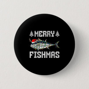 Prettig Visfeest Tuna Vis Kerstmis Kerstman Hoed Z Ronde Button 5,7 Cm
