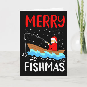 Prettig VisKerst Feest Grappige Kerstman Visserij Kaart