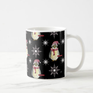 Prettig Weekend Pinguïns en Sneeuwvlokken op Zwart Koffiemok