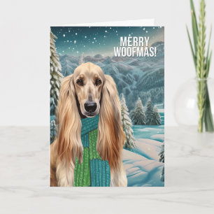 Prettig Wooffeest Afghaanse Windhond in Winterjasj Feestdagen Kaart