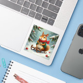 Prettige chippie kerst sticker (Laptop met iPhone)