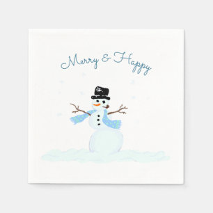 Prettige en vrolijke Sneeuwman Kerstfeest Servet