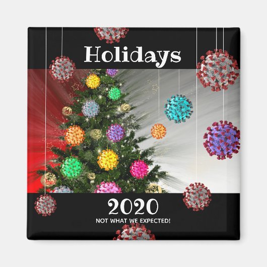 prettige feestdagen 2020 covid molecule boom magneet (Voorkant)