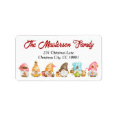 Prettige feestdagen 5 Gnomes Kerstmis adreslabel Etiket (Voorkant)