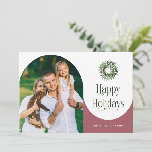 prettige feestdagen Arched Photo Modern Feestdagenkaart (Staand voorkant)