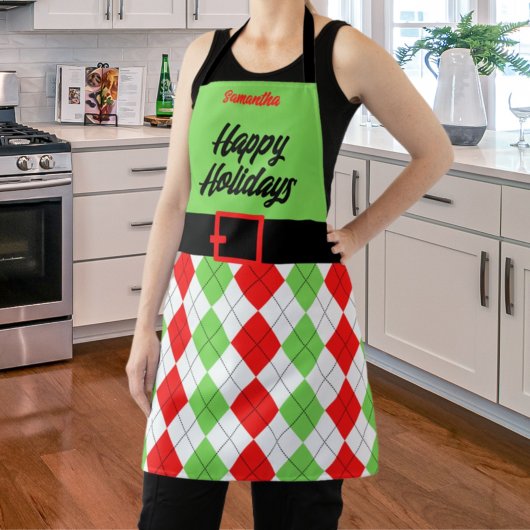 prettige feestdagen Belt en Argyle Green Schort