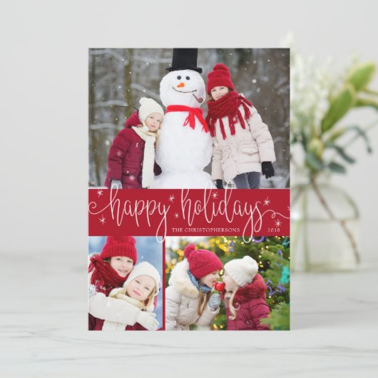 Prettige feestdagen Bewerkbaar rood-wit script Feestdagenkaart (Staand voorkant)