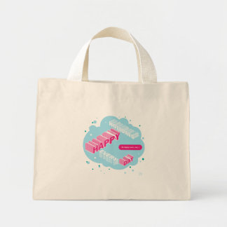 prettige feestdagen, blauw en roze mini tote bag