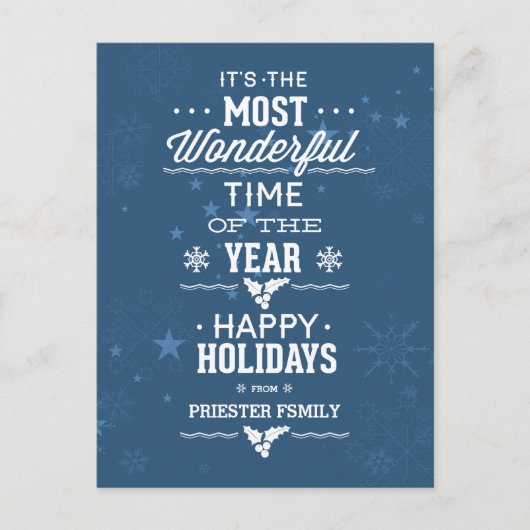 Prettige feestdagen Blauw en wit tekstontwerp (Voorkant)