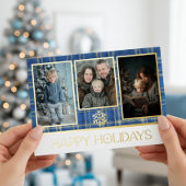 Prettige feestdagen Blauw & Goud Tartan Plaid