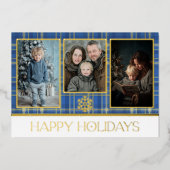 Prettige feestdagen Blauw & Goud Tartan Plaid (Voorkant)