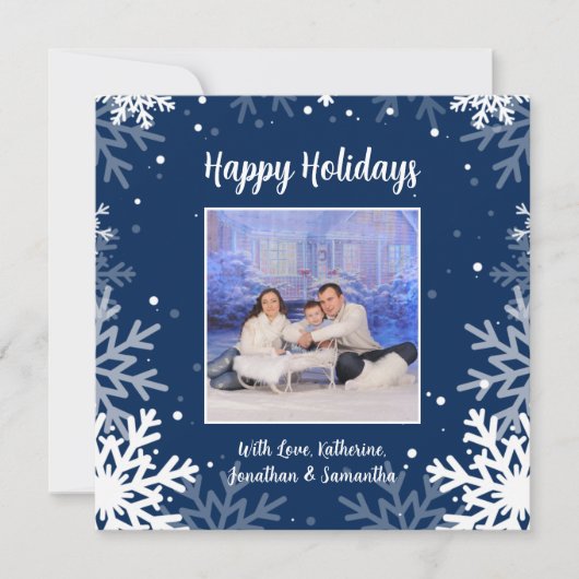 prettige feestdagen Blauwe en witte sneeuwvlokken Feestdagenkaart (Voorkant)