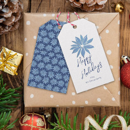 Prettige feestdagen Blauwe poinsettia minimaal tra Cadeaulabel