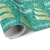 prettige feestdagen Blauwgroen Confetti en goud | Cadeaupapier (Rol Hoek)
