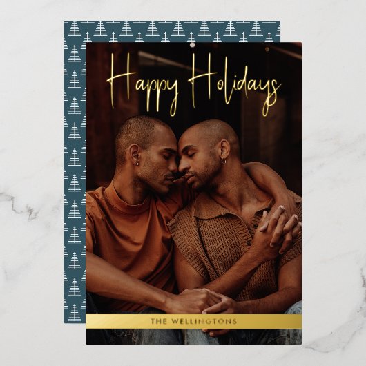 prettige feestdagen Blauwgroen Modern Calligrafie  (Voorkant / Achterkant)