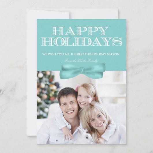 prettige feestdagen Blue Bow Chevron Feestdagenkaart (Voorkant)