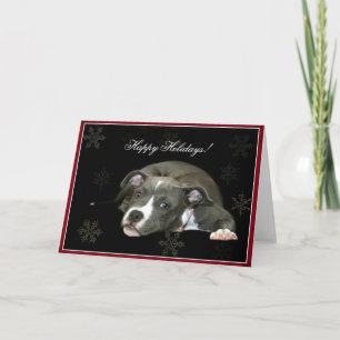 Prettige feestdagen Blue Pitbull puppy Wenskaart Kaart