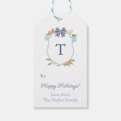 prettige feestdagen Blue & White Citrus Monogram C Cadeaulabel (Voorkant)