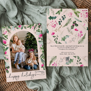 Prettige feestdagen Blush roze botanische boog 1 f Feestdagenkaart