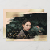 prettige feestdagen Blush roze & Gold Foil Brush F Feestdagenkaart (Voorkant / Achterkant)