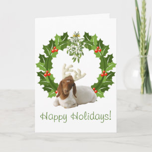 prettige feestdagen Boer Goat in Wreath Kaart