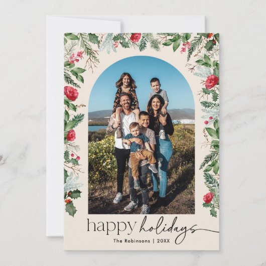 Prettige feestdagen Boho Botanische Bloemenboog Feestdagenkaart (Voorkant)