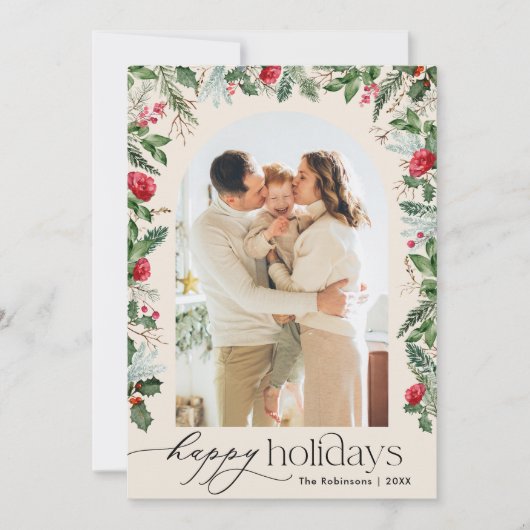 Prettige feestdagen Boho Botanische boog Feestdagenkaart (Voorkant)